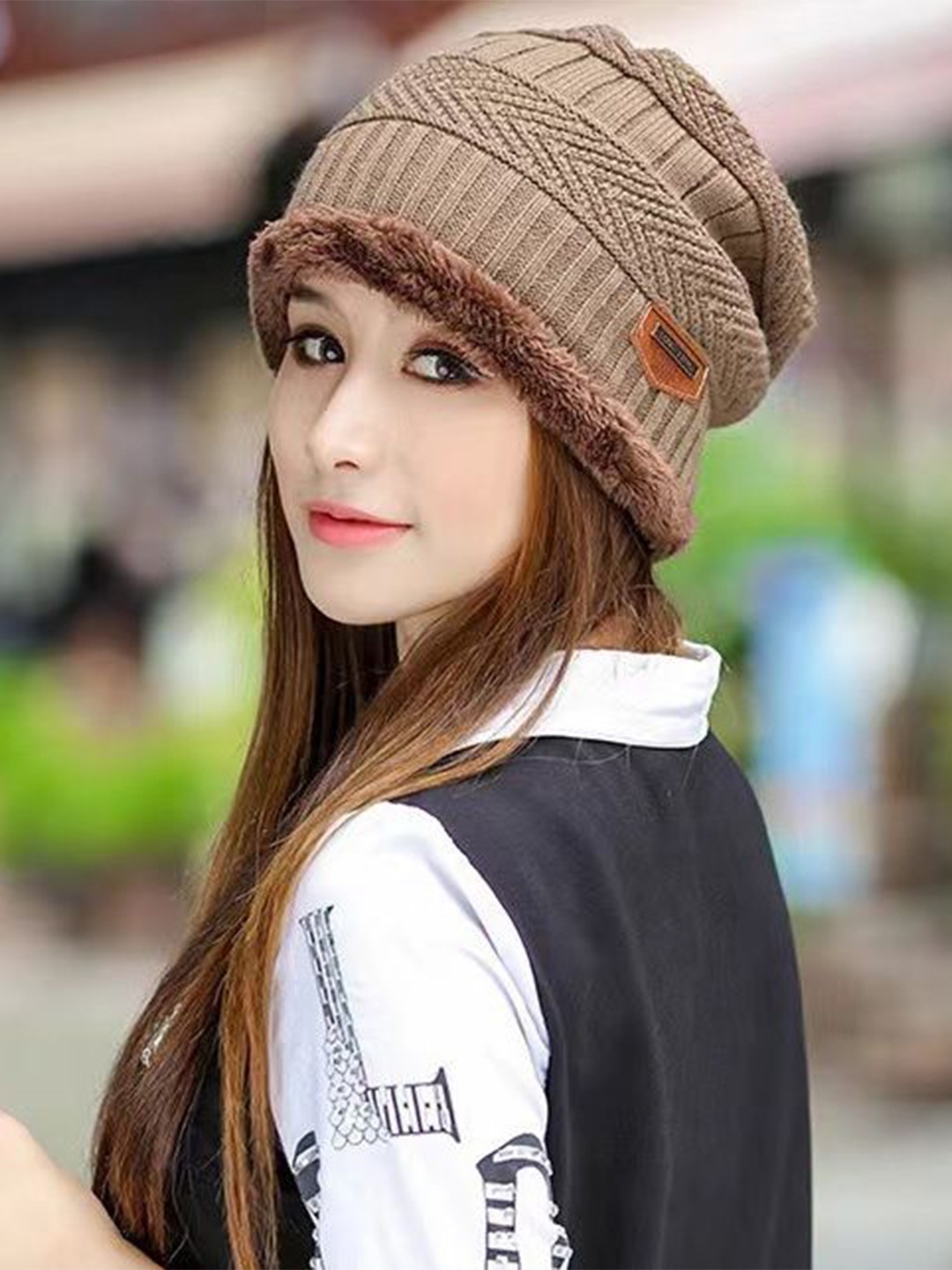 

Alexvyan Women Self Design Beanie, Brown