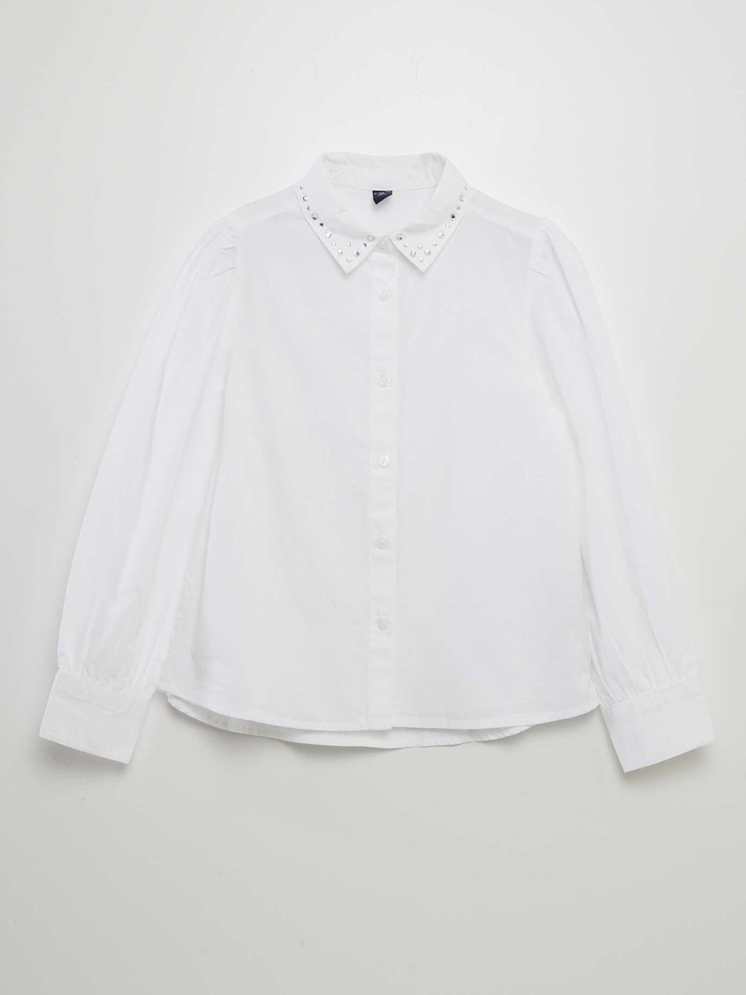 

KIABI Girls Spread Collar Solid Cotton Casual Shirt, White