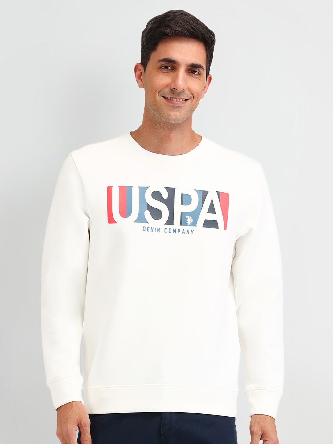 

U.S. Polo Assn. Denim Co. Men Brand Logo Printed Sweatshirt, White