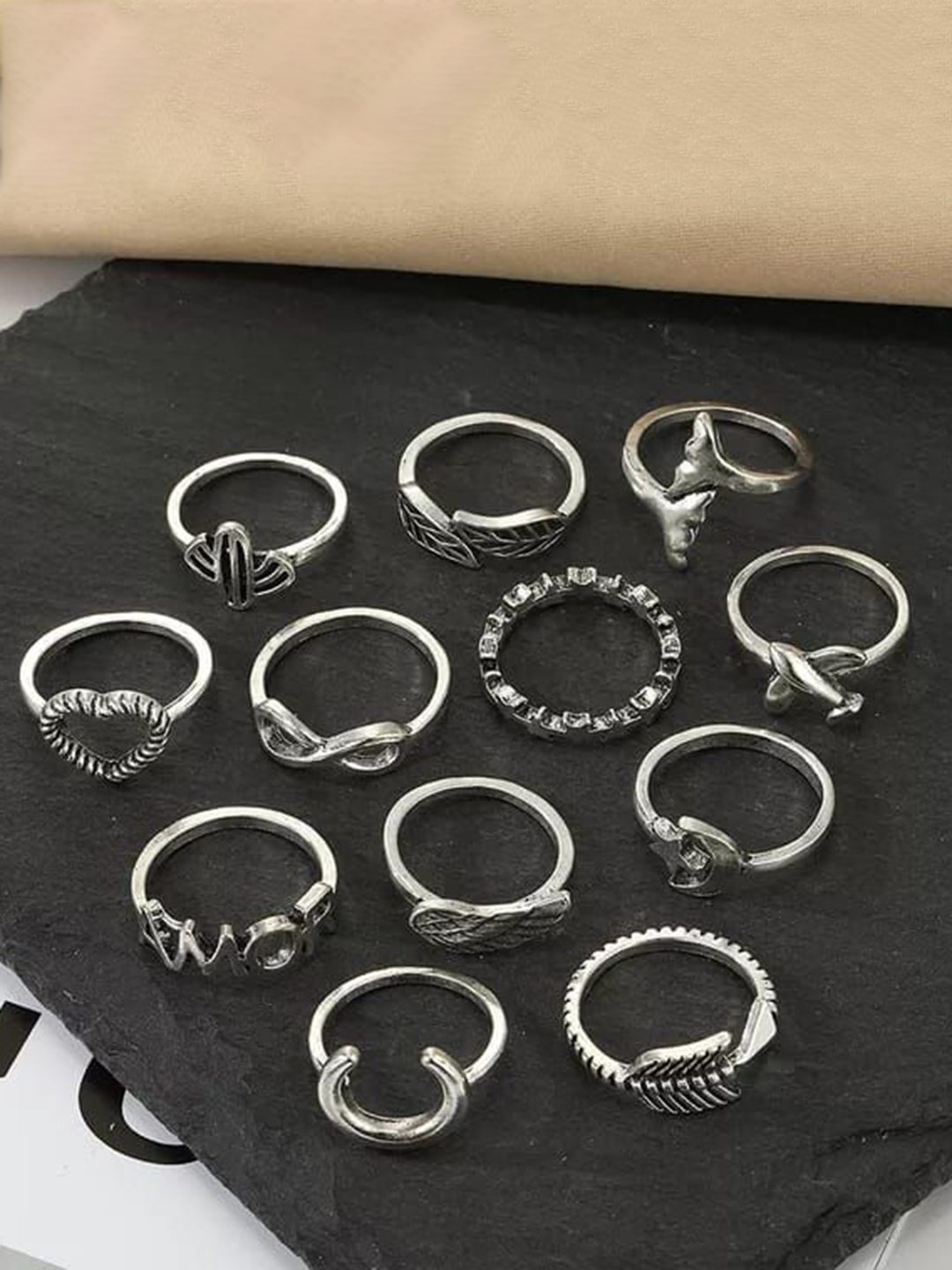 

YU FASHIONS Set Of 12 Silver-Plated Stainless Steel Finger-Ring