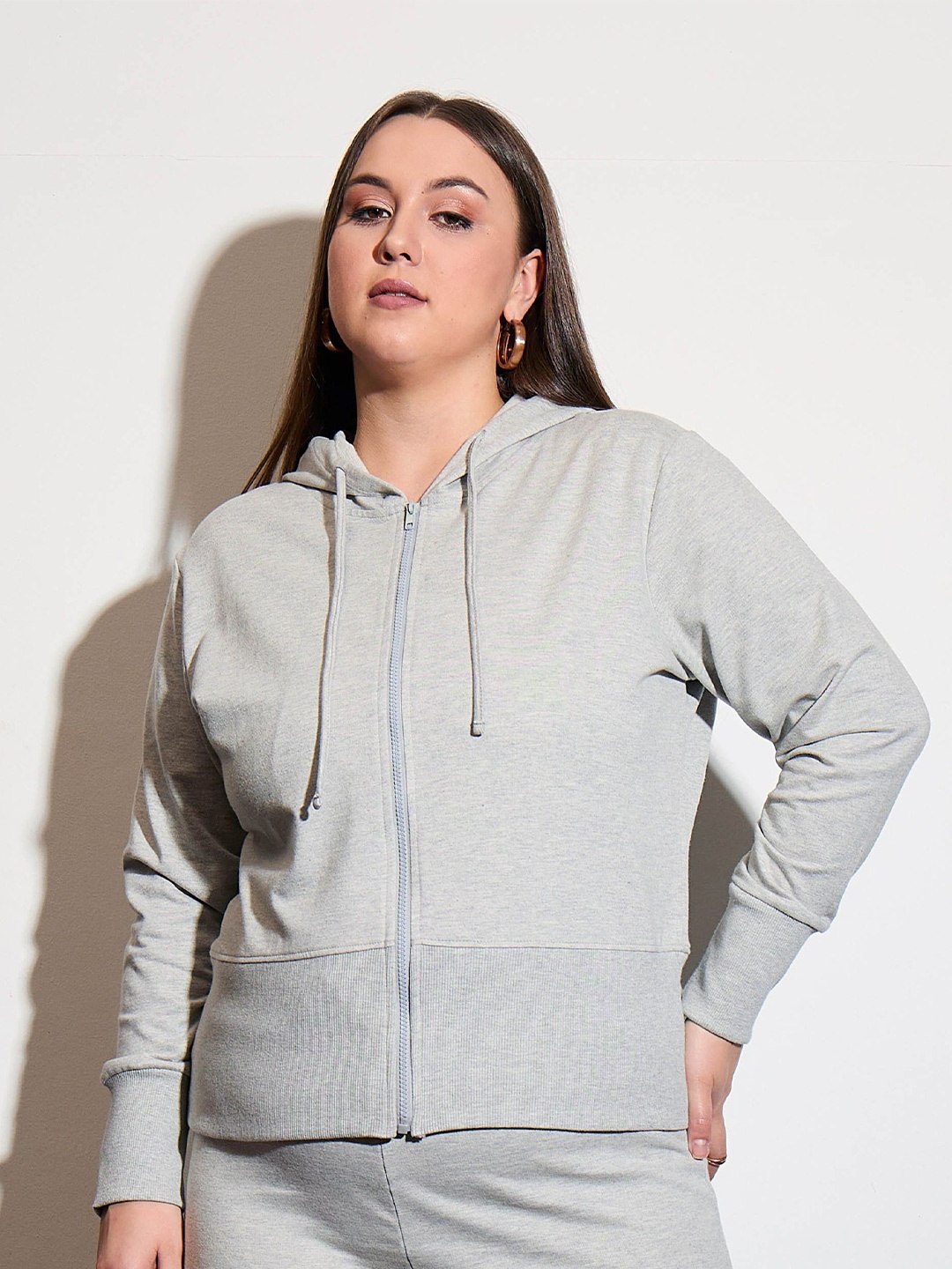 

SASSAFRAS Curve Women Plus Size Cotton Hooded Sweatshirt, Grey