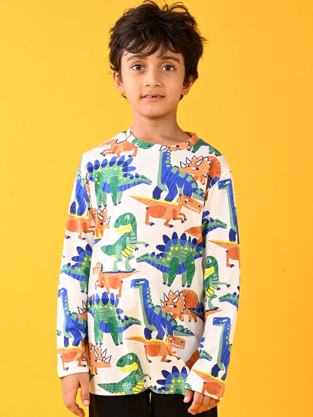 

Anthrilo Boys Animal Printed Round Neck Cotton T-shirt, White