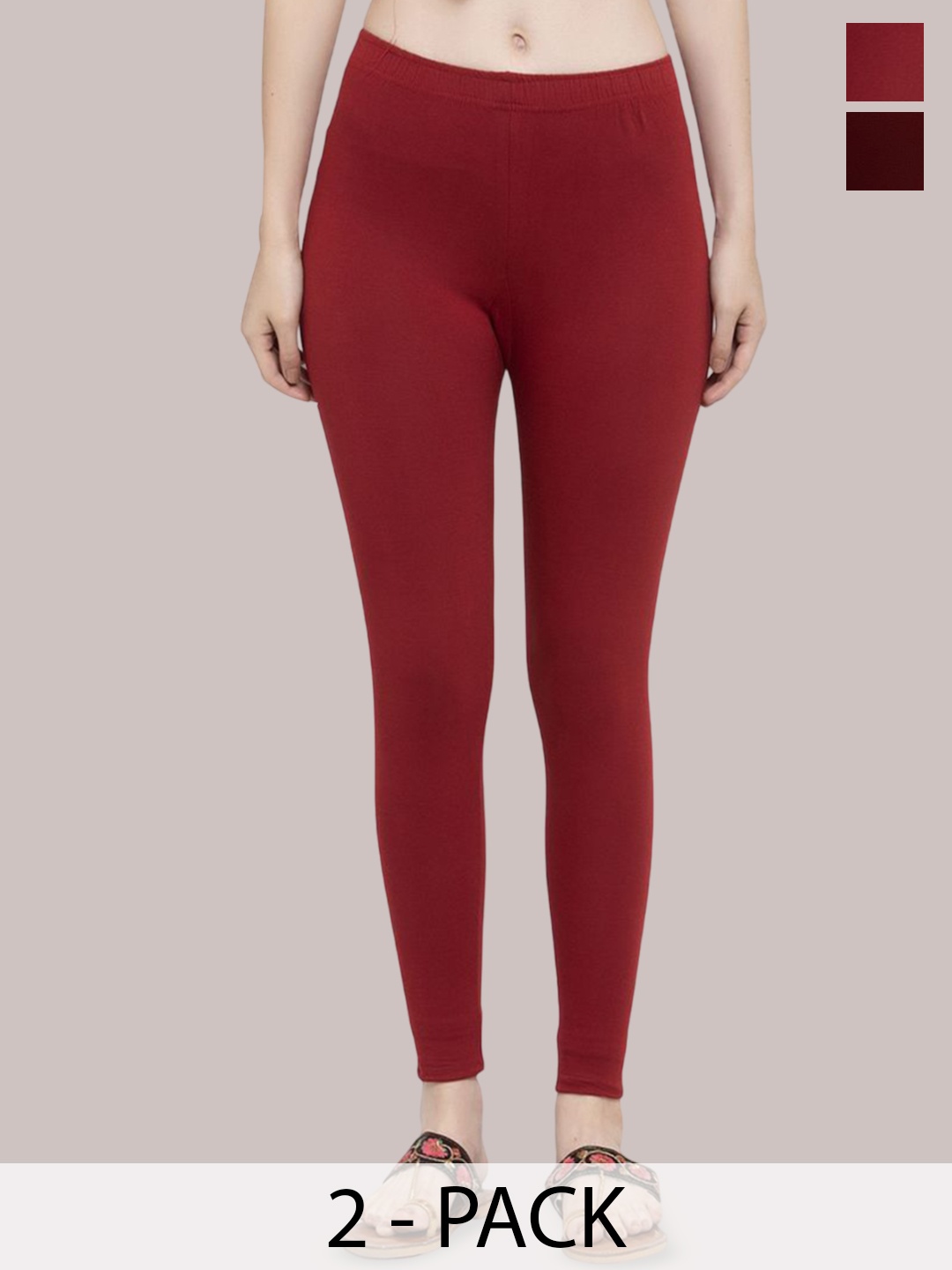 

Trend Level Women Pack Of 2 Mid-Rise Ankle-Length Leggings, Burgundy