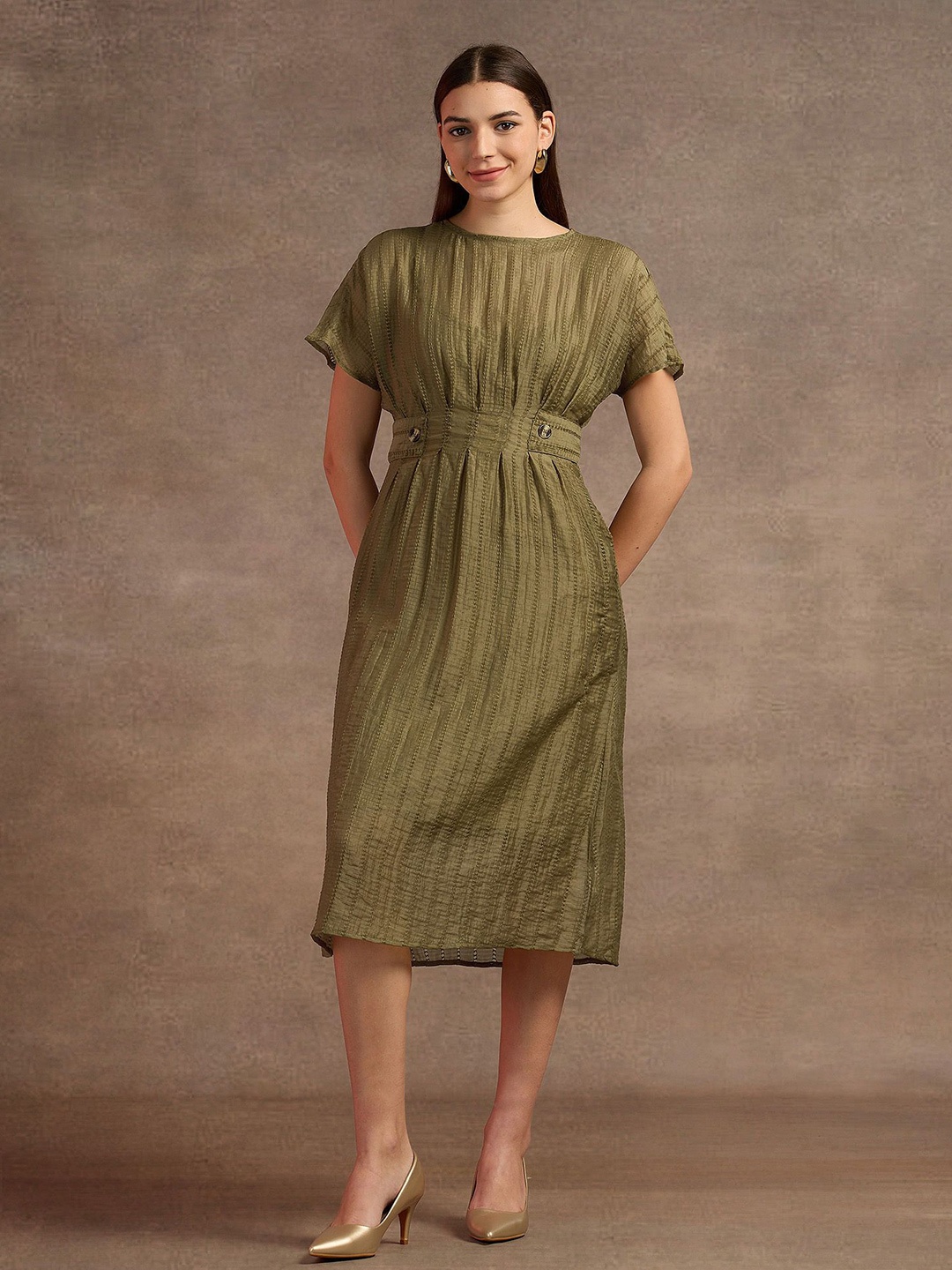 

U.S. Polo Assn. Women Self Design Fit & Flare Midi Dress, Green