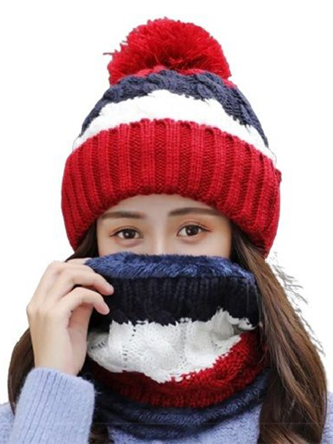 

Alexvyan Women Beanie Snow & Wind Proof Inside Fur Thermal Soft Warm Winter Cap, Red