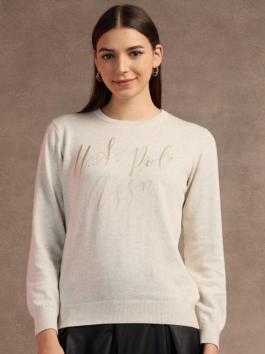 

U.S. Polo Assn. Women Typography Printed Cotton Pullover, Off white