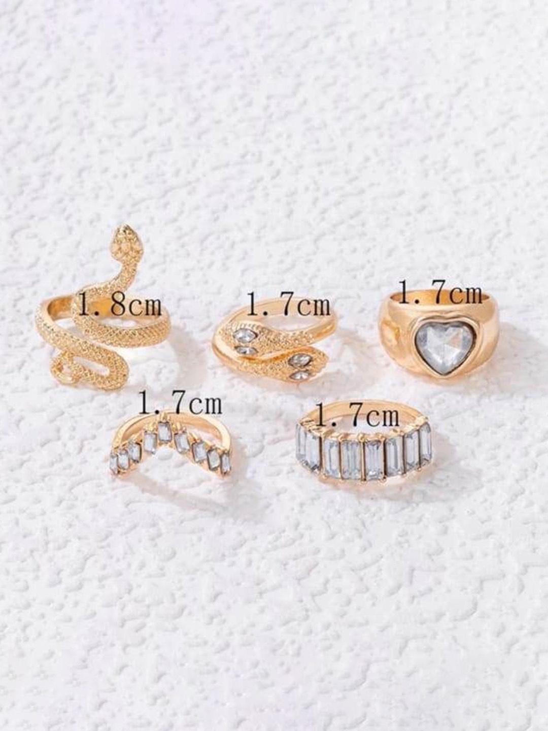 

YU FASHIONS Pack Of 5 Gold-Plated Artificial Stones Studded Finger Ring