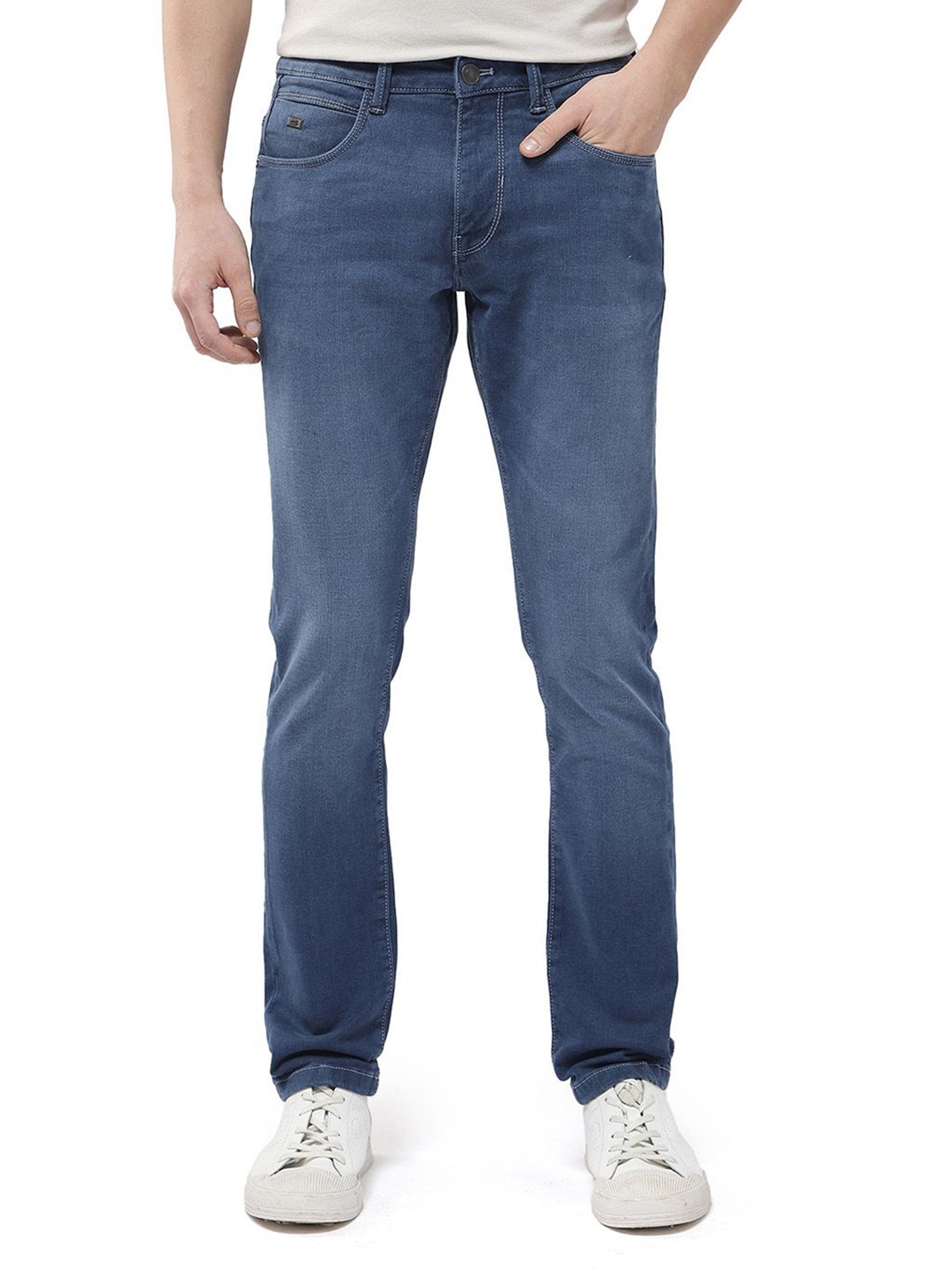 

RARE RABBIT Men Comfort Mid-Rise Regular Fit Stretchable Jeans, Blue