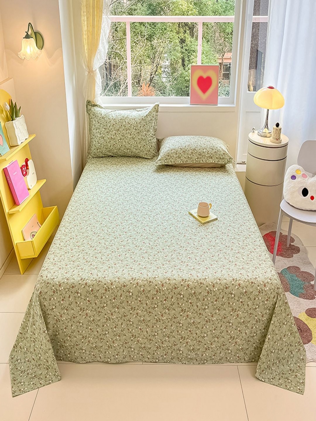 

JC HOME Green & White Floral Pure Cotton 220 TC King Bedsheet Set 2.30 m x 2.50 m