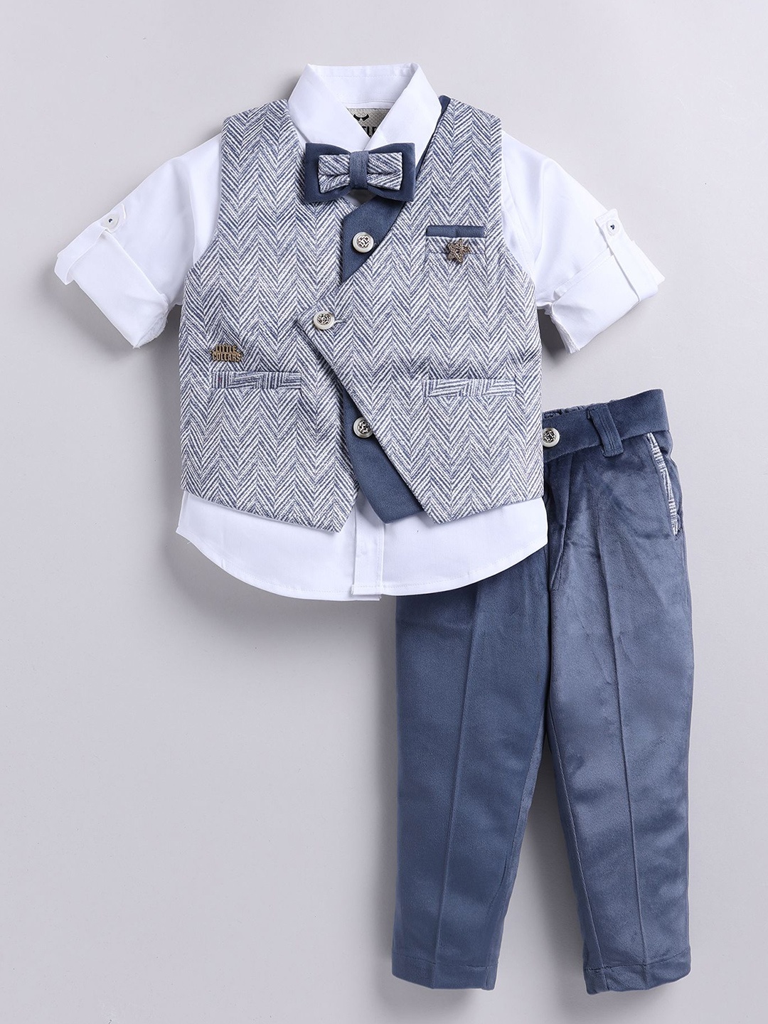 

LITTLE COLLARS Boys 3 Piece Printed Suits, Blue