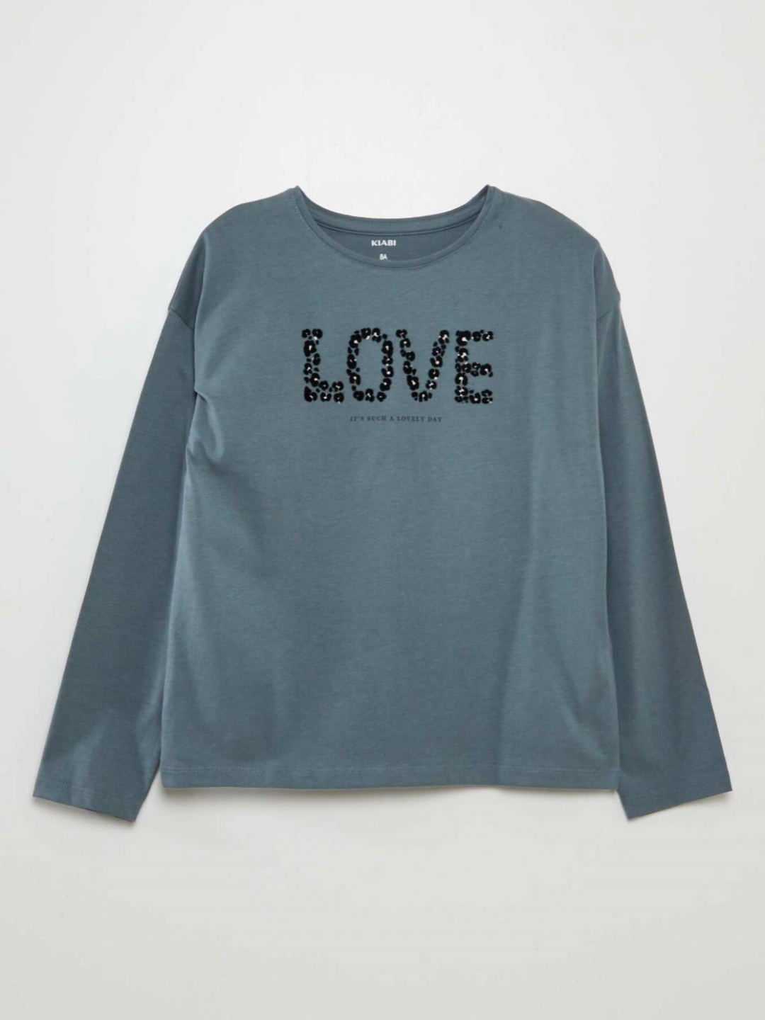 

KIABI Girls Typography Printed Round Neck Cotton T-shirt, Teal