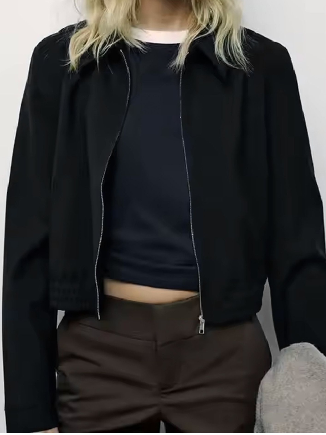 

LULU & SKY Women Spread Collar Solid Casual Bomber Jacket, Black
