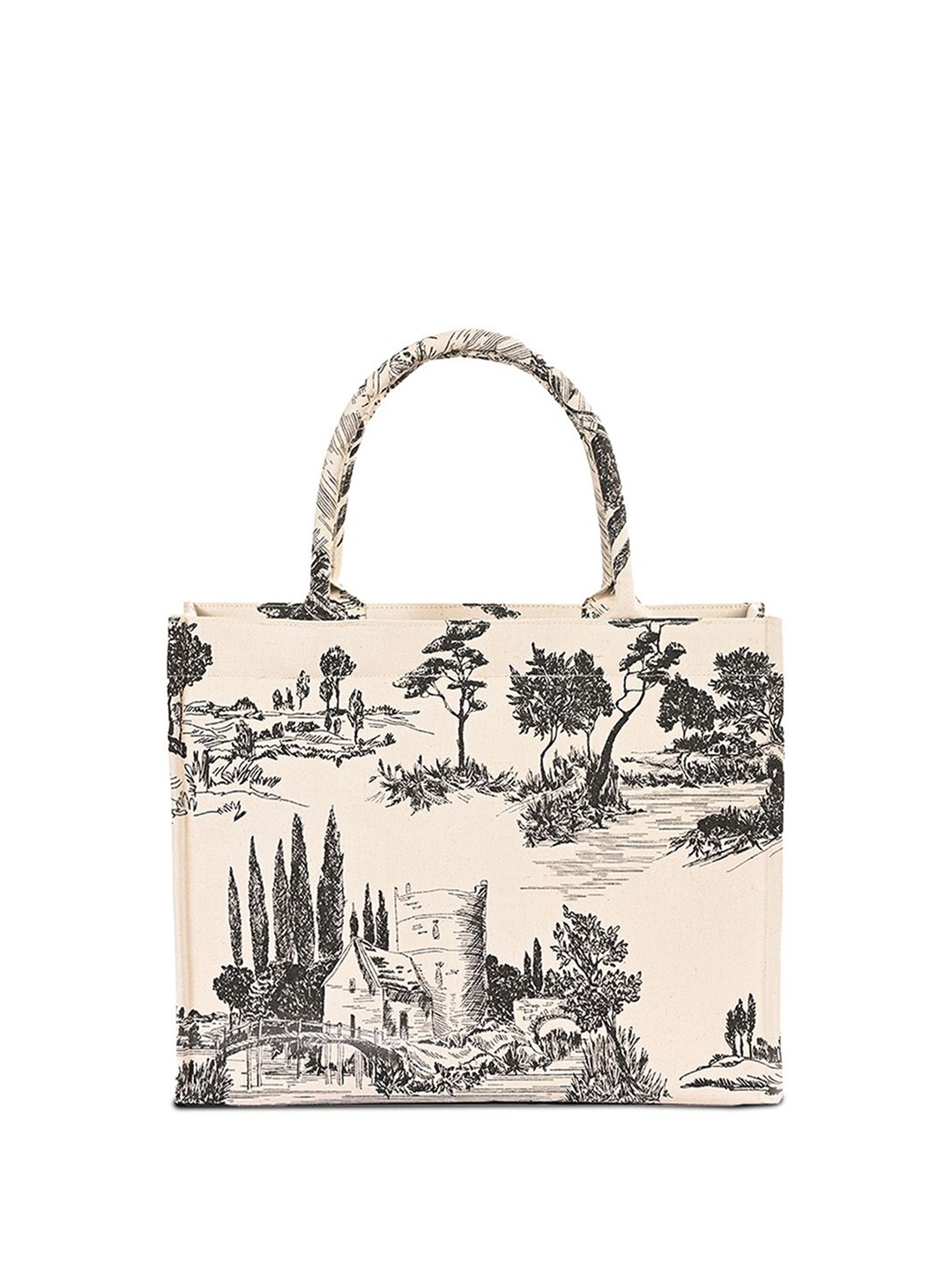 

earthbags Unisex Floral Printed Structured Handheld Bag, Beige