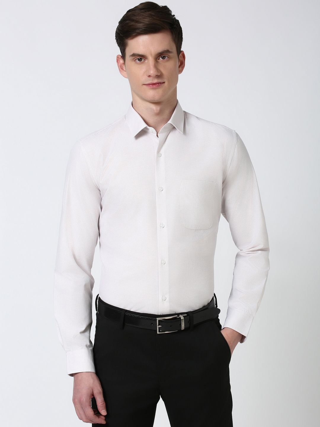 

Peter England Men Spread Collar Textured Cotton Casual Shirt, White