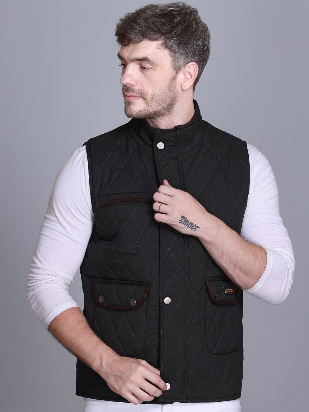 

Roadking Men Polyester Lightweight Tailored Jacket with Patchwork, Olive