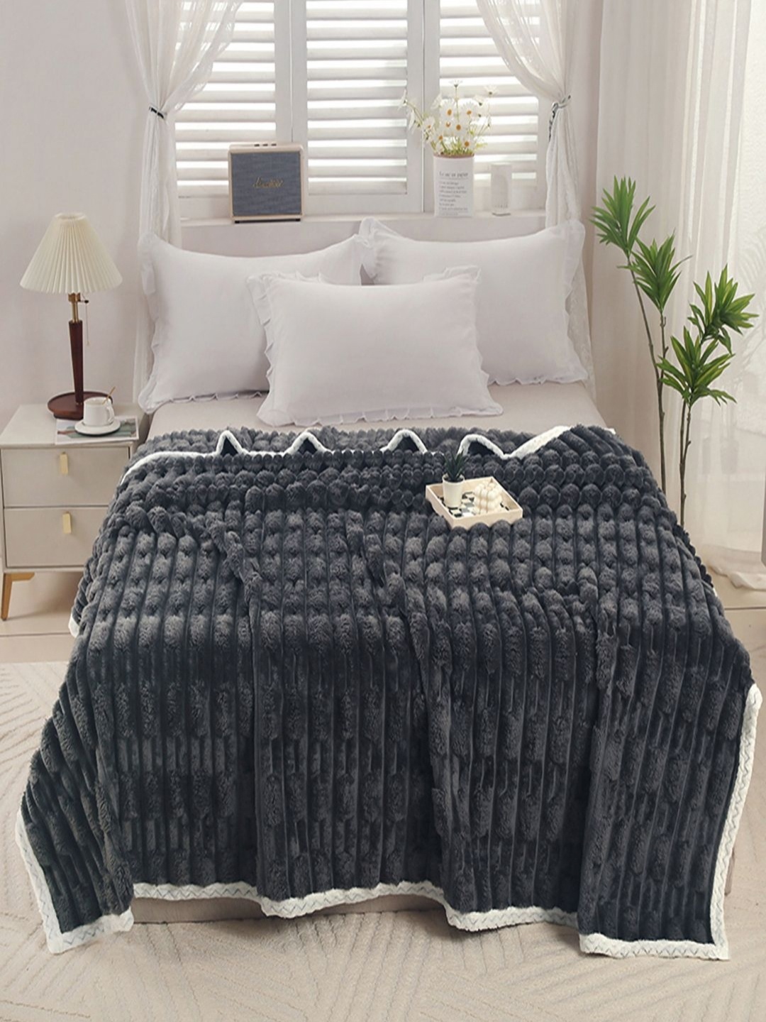 

JC HOME Grey & White AC Room 400 GSM Single Bed Blanket