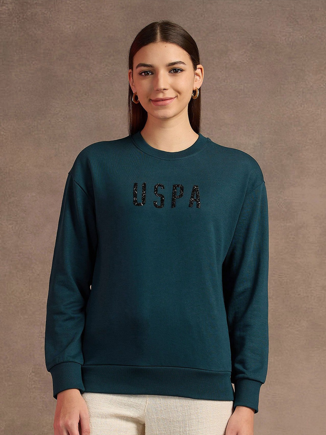 

U.S. Polo Assn. Women Self Design Sweatshirt, Teal