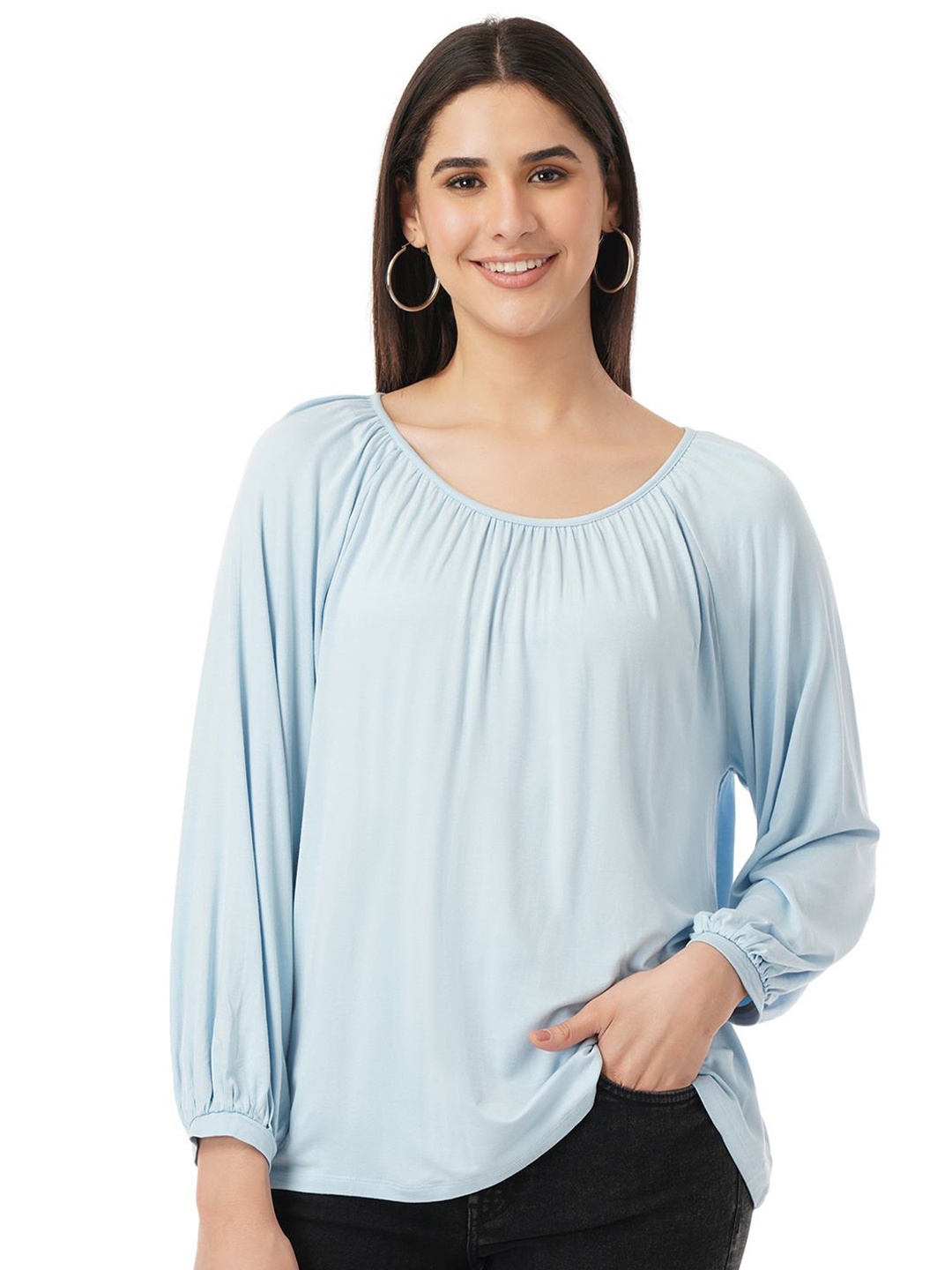 

FYLTR Women Boat Neck Long Sleeves Top, Blue