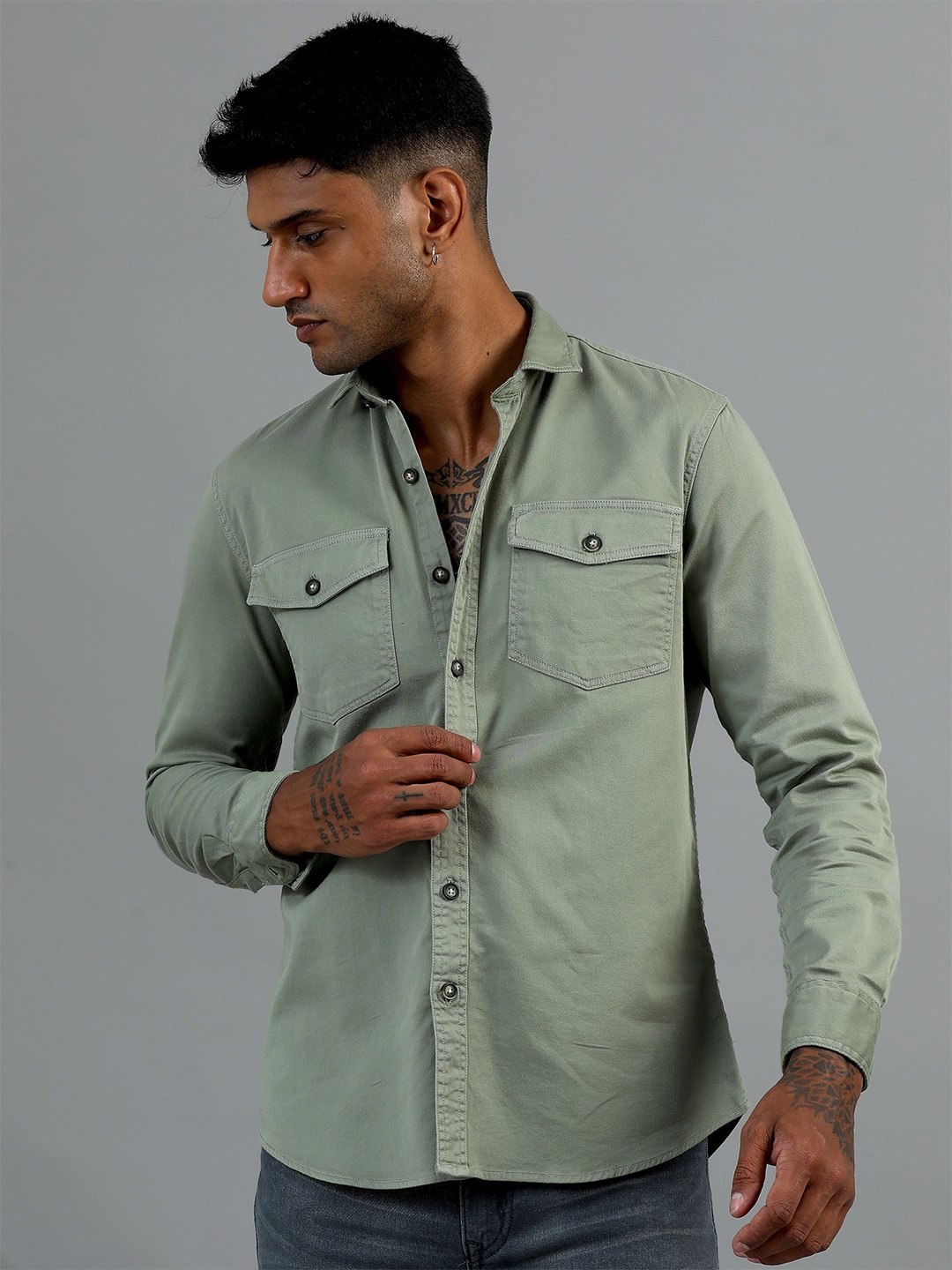 

HOUSE OF MAHNOTS Men Classic Opaque Casual Shirt, Green