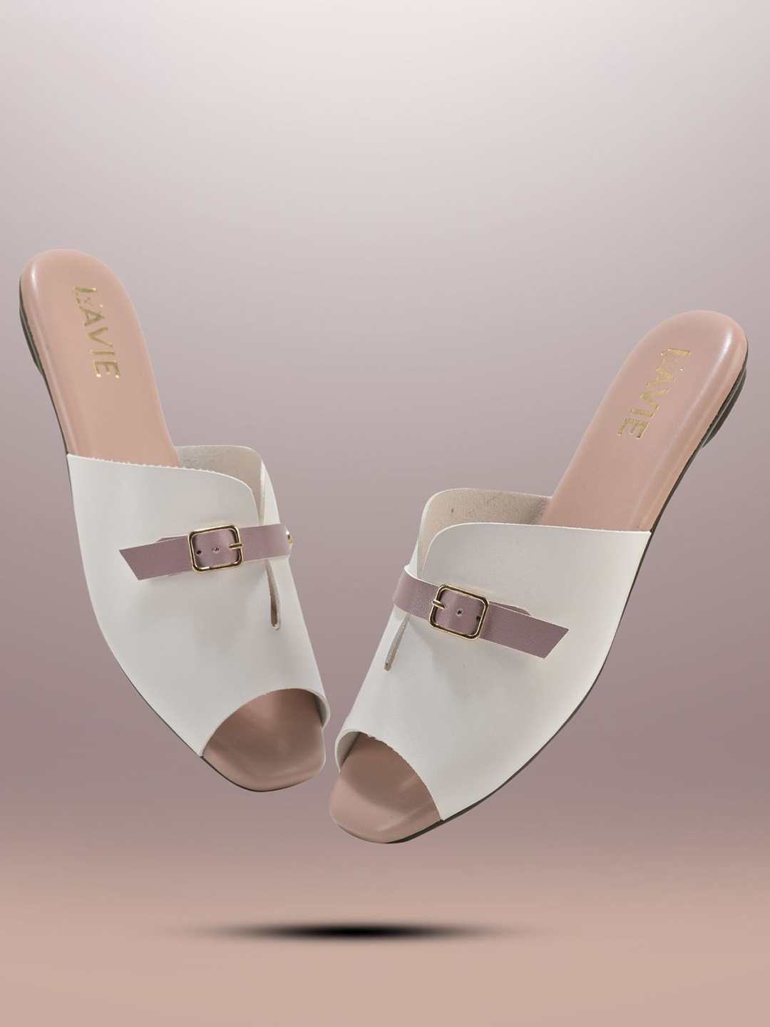 

Lavie Women Colourblocked Open Toe Flats with Buckles, White