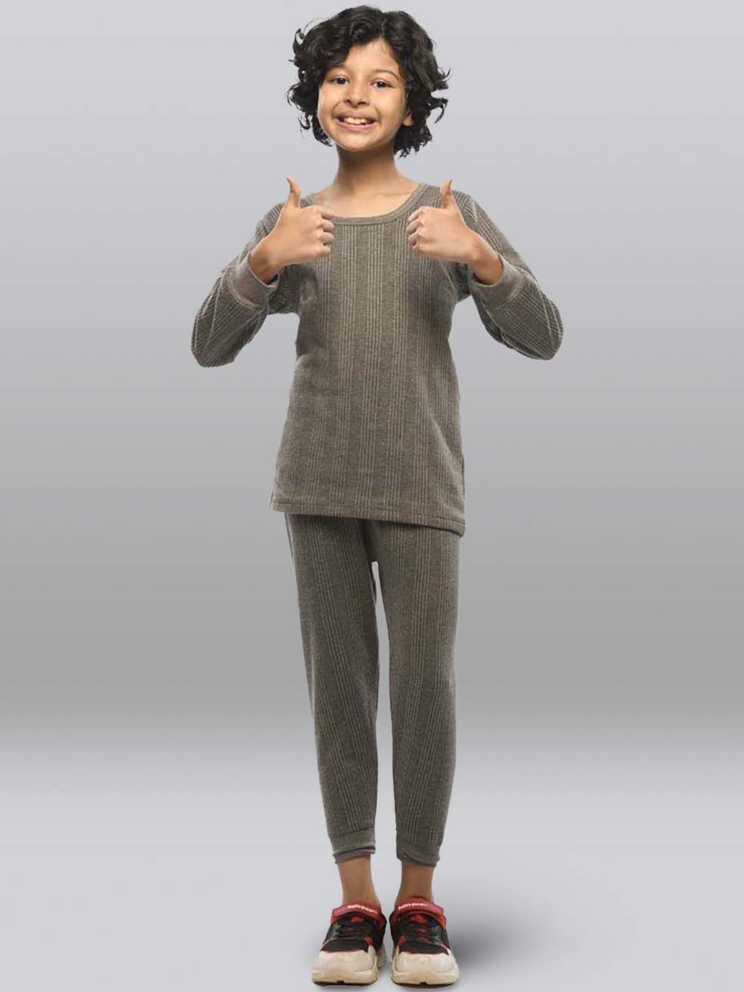 

INFERNO Kids Striped Cotton Thermal Set, Charcoal