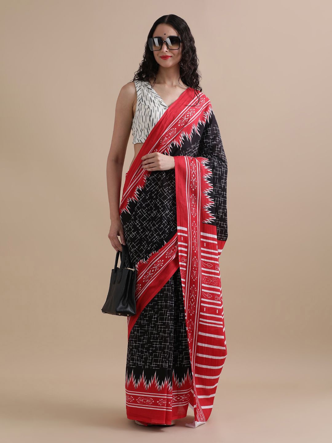 

Jaipur Kurti Pure Cotton Abstract Printed Saree, Black