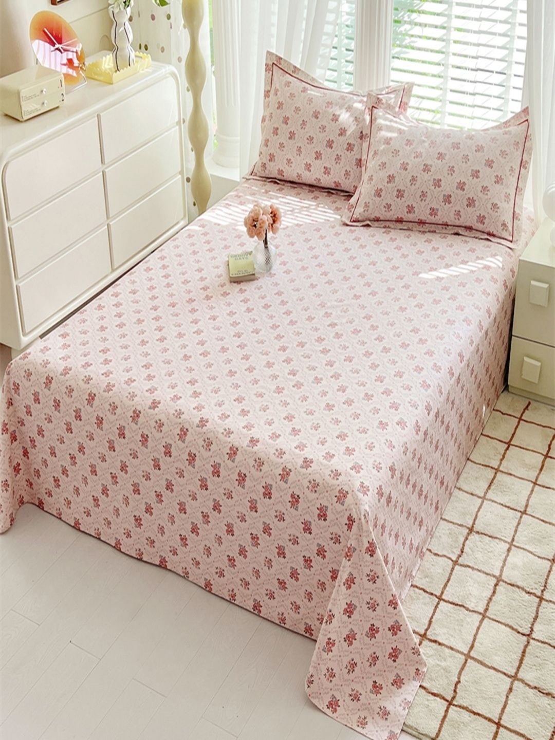 

JC HOME Pink Floral 230TC Pure Cotton Single Bedsheet With 1 Pillow Covers 1.60 m x 2.30 m