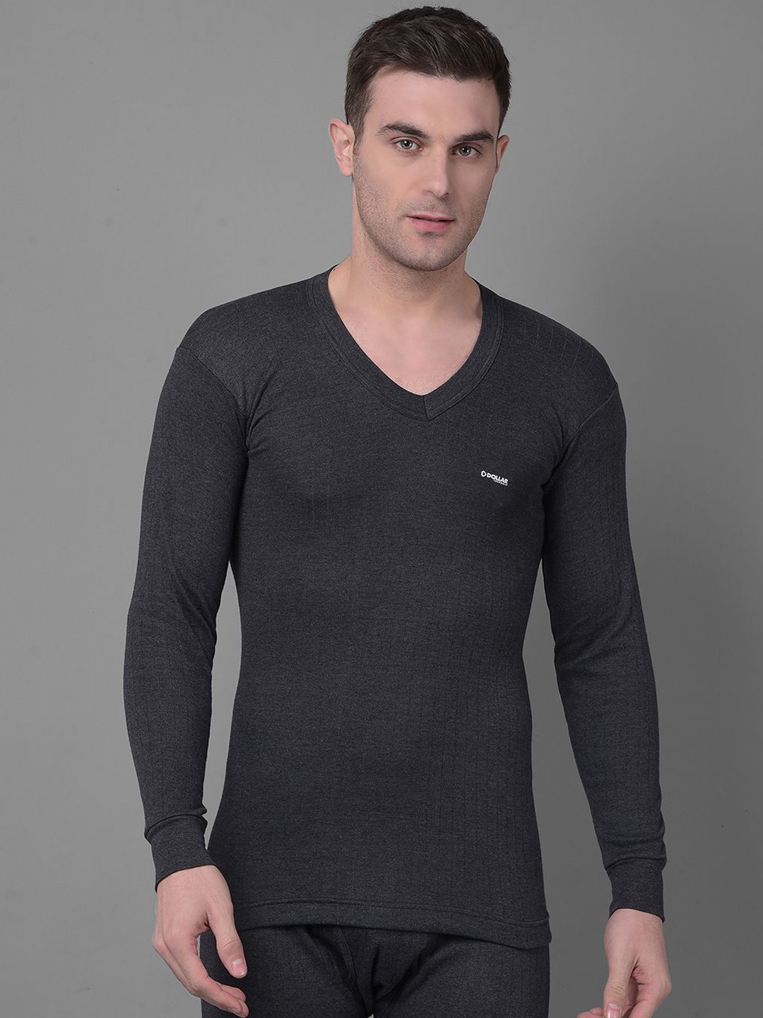 

Dollar Men Cotton V Neck Thermal Tops, Black