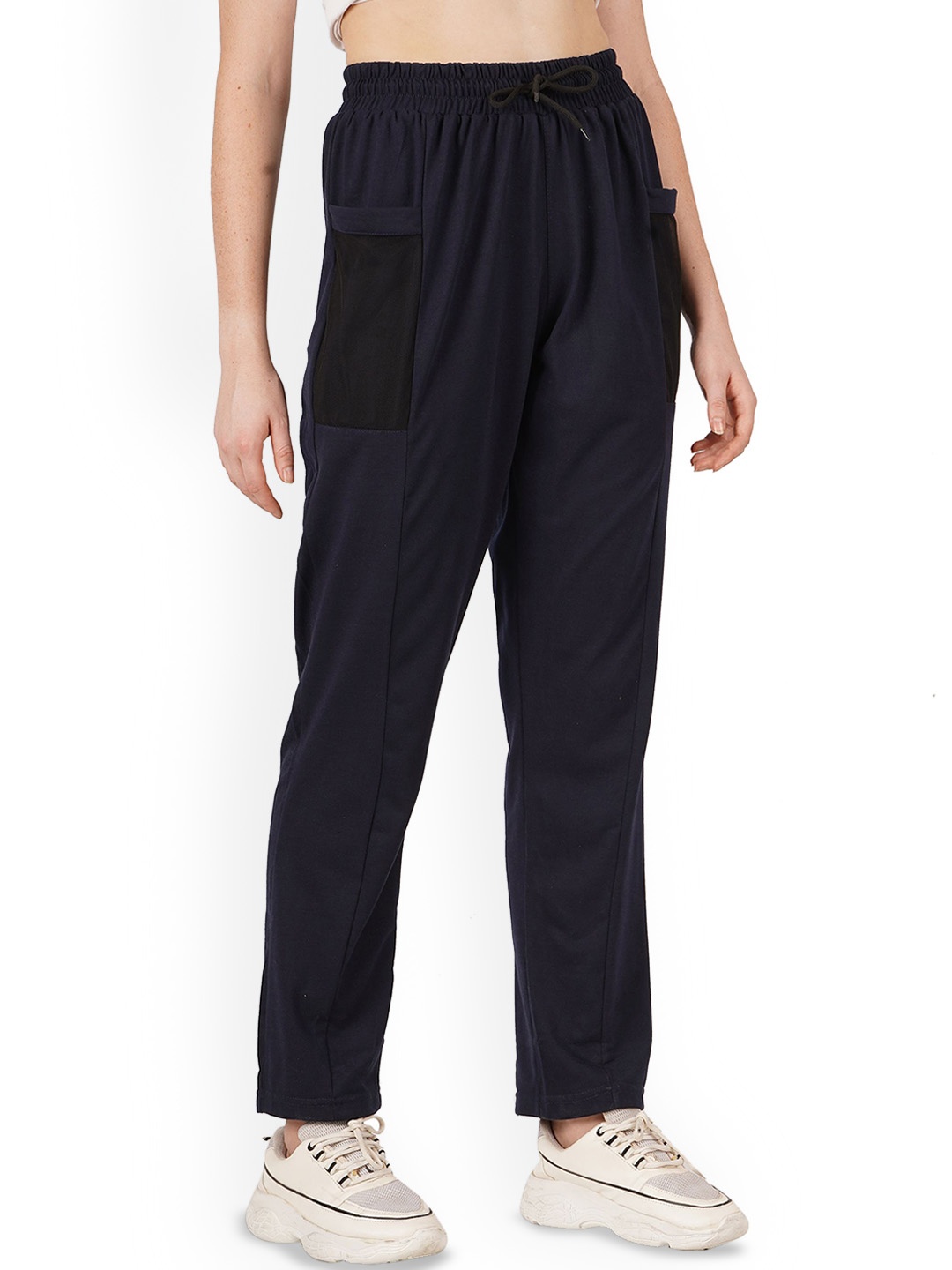 

Fashionable Women Cotton Mid Rise Track Pants, Navy blue