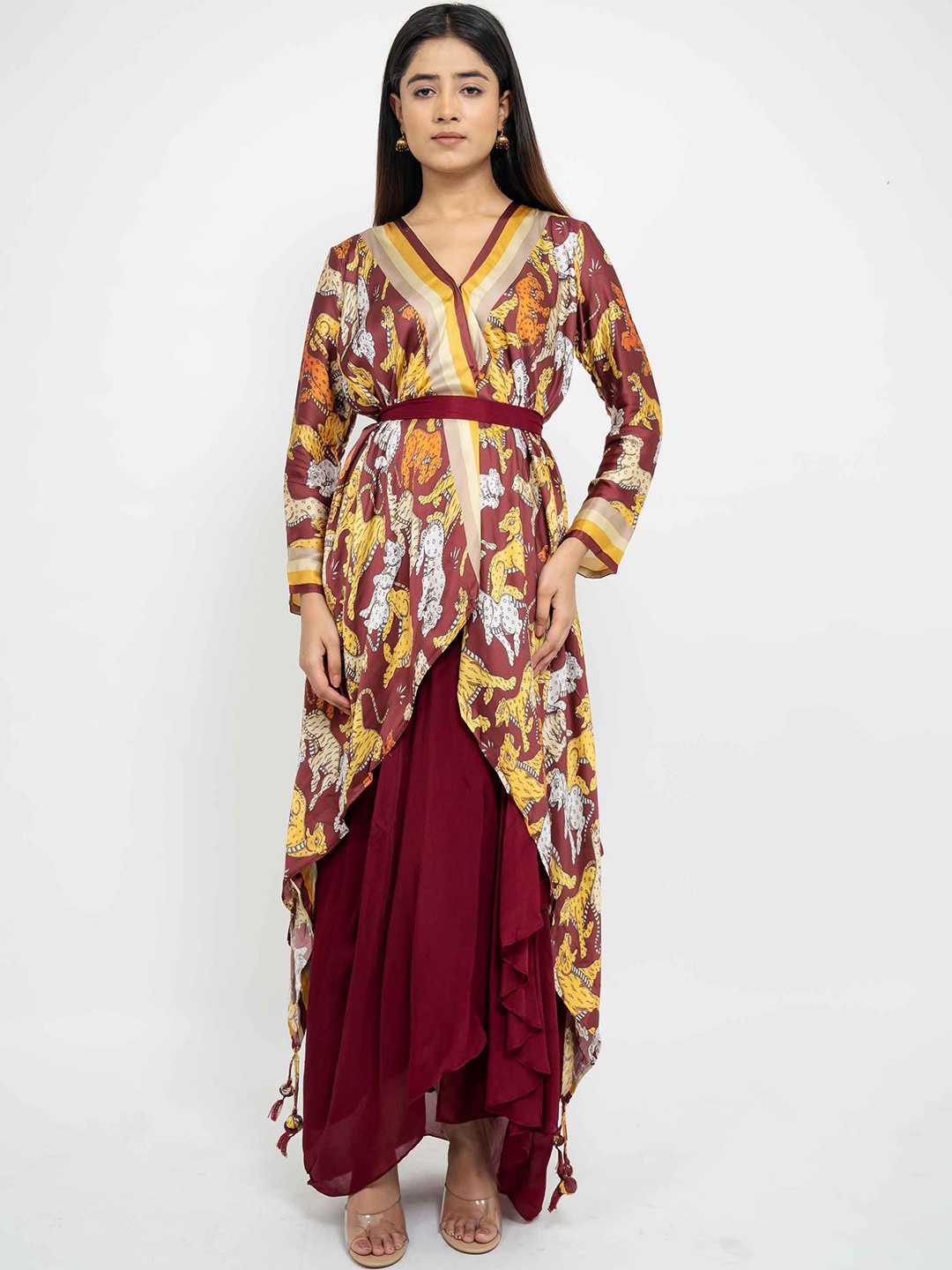 

AFFAIRE'S BY LEVELL5 Printed Tunic With Skirt Co-Ords, Maroon