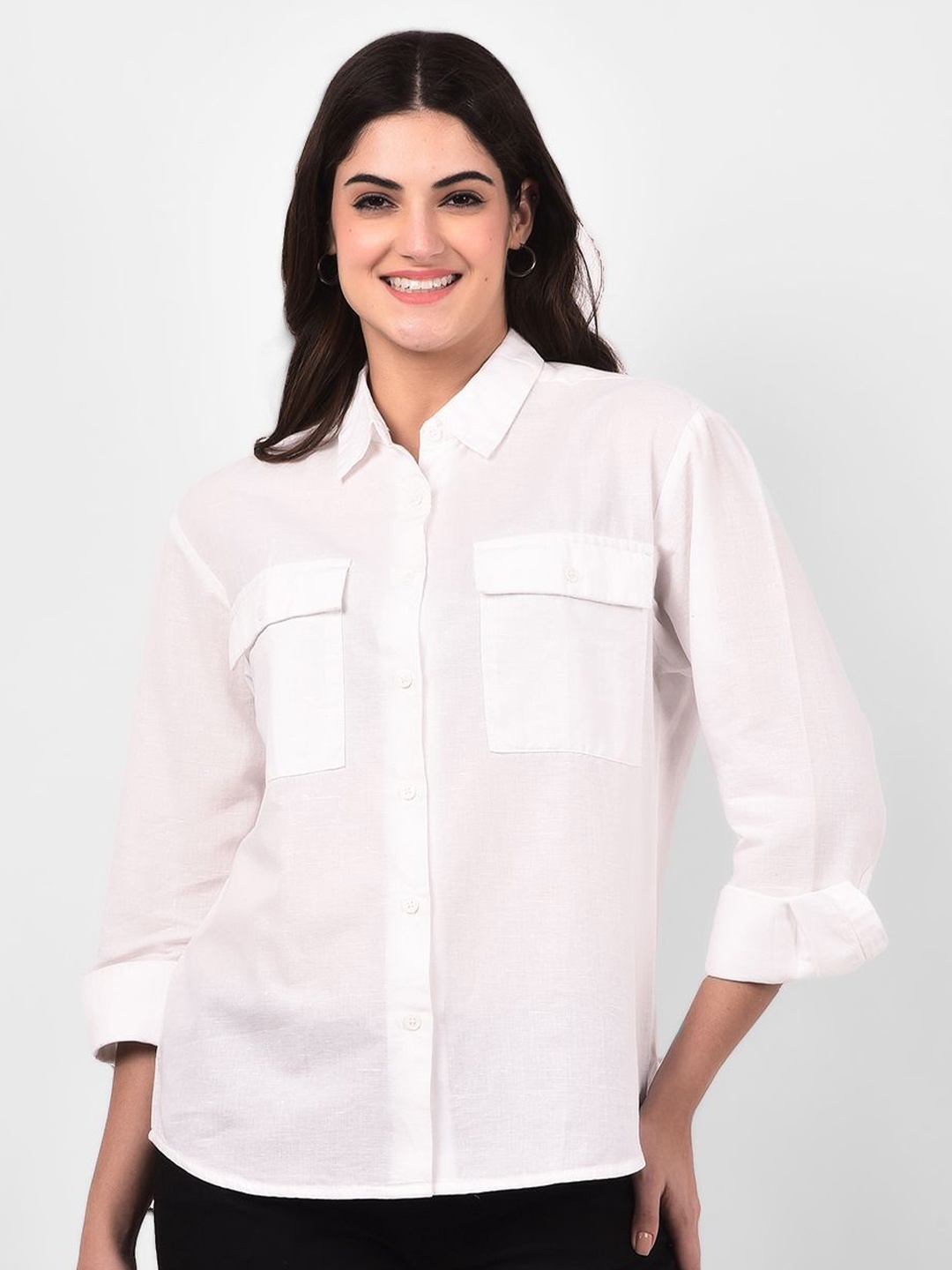 

Numero Uno Women Spread Collar Solid Cotton Casual Shirt, White