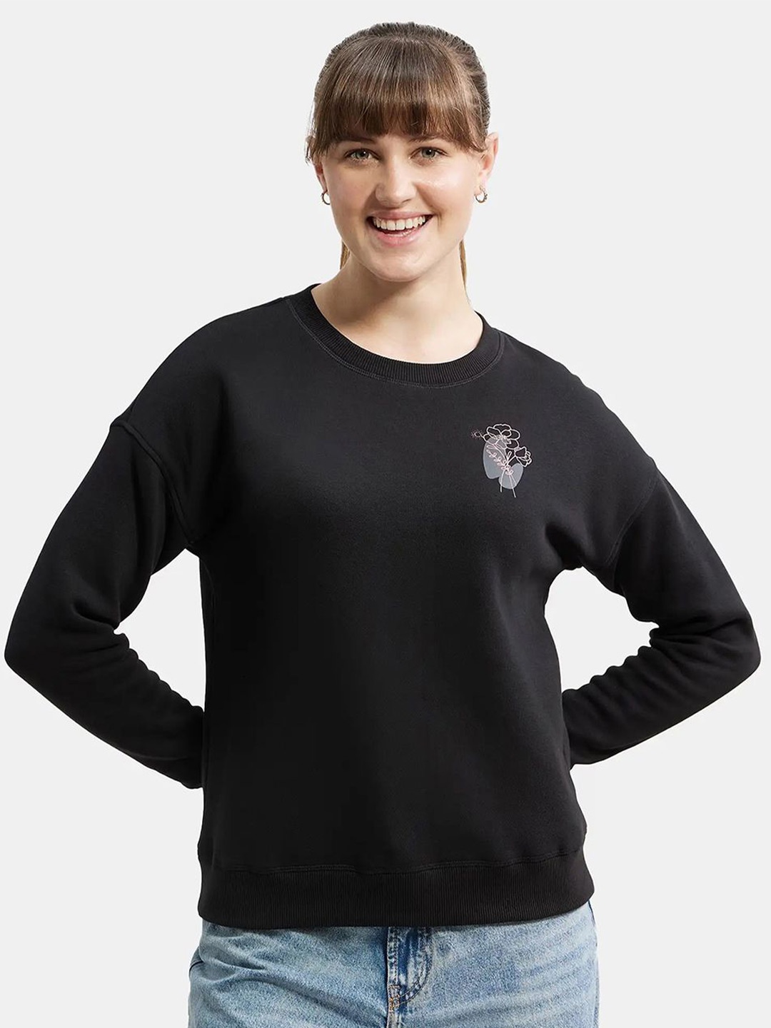 

Jockey Women Printed Cotton Pullover Sweatshirt, Black