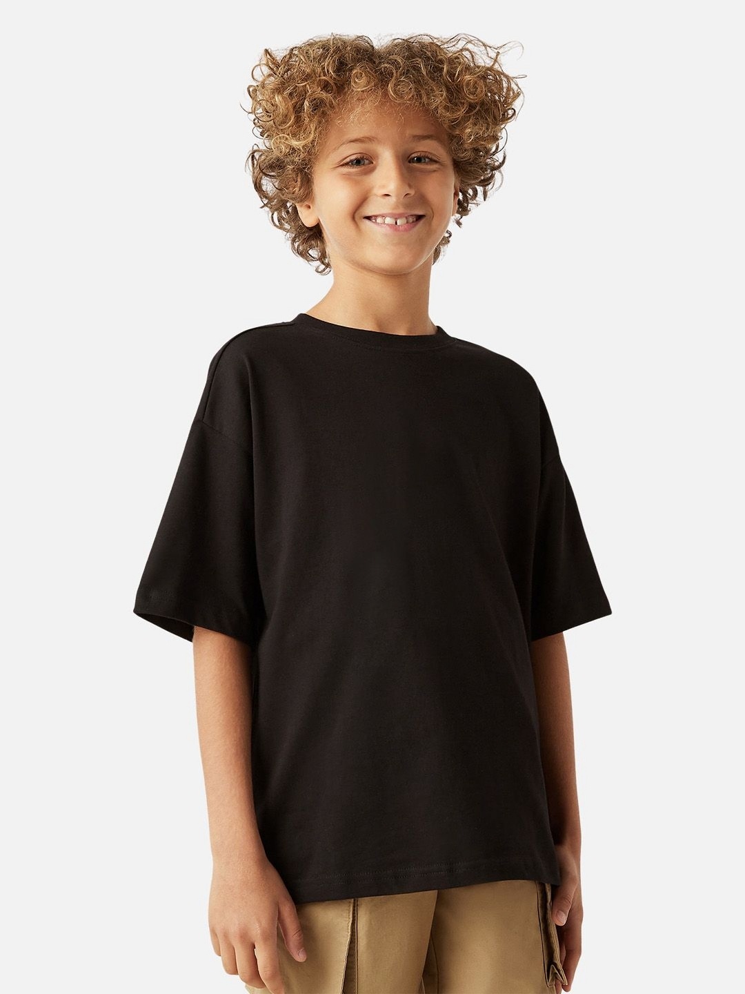 

Juniors by Babyshop Boys Solid Round Neck Cotton Oversized T-shirt, Black