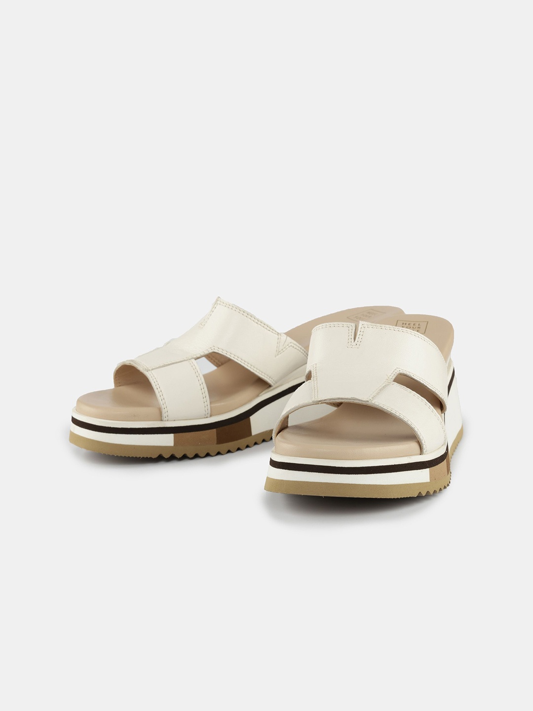 

HEEL YOUR SOLE Women Colourblocked Flatform Heel Sandals, Off white
