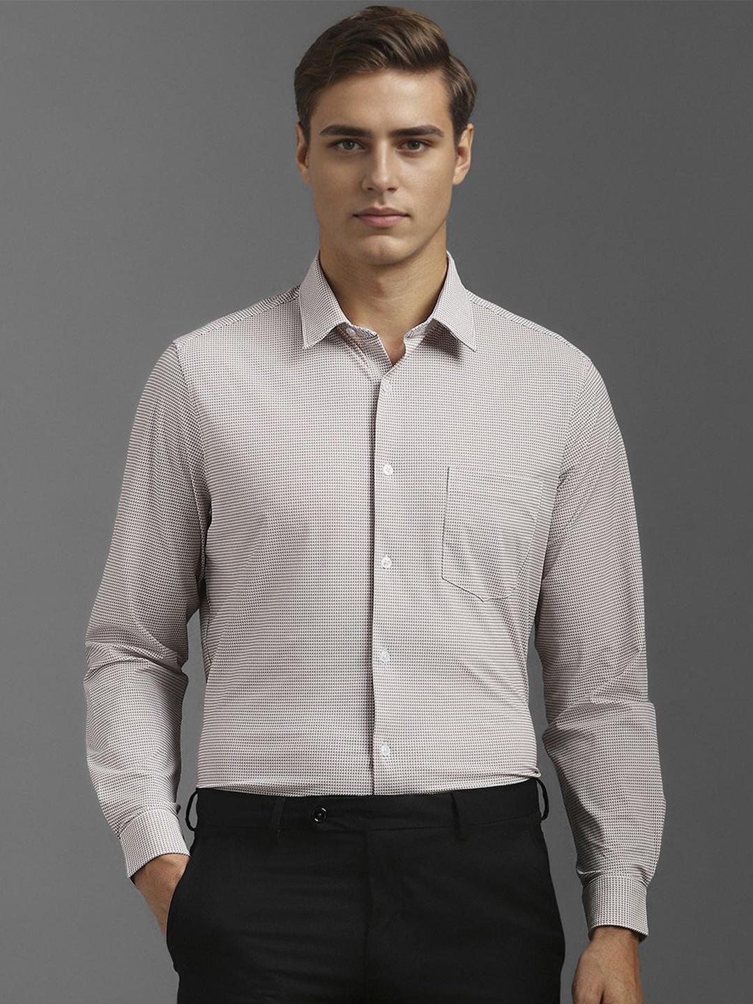 

Louis Philippe Men Spread Collar Micro Ditsy Printed Slim Fit Formal Shirt, White