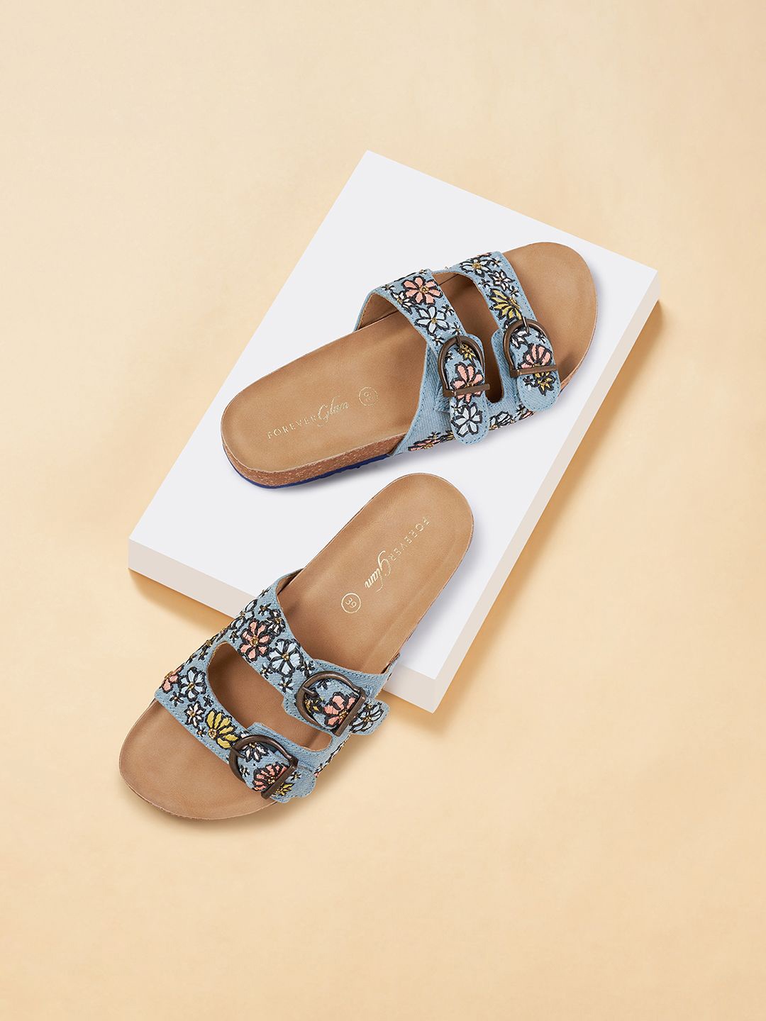 

Forever Glam by Pantaloons Women Printed Open Toe Flats with Buckles, Blue