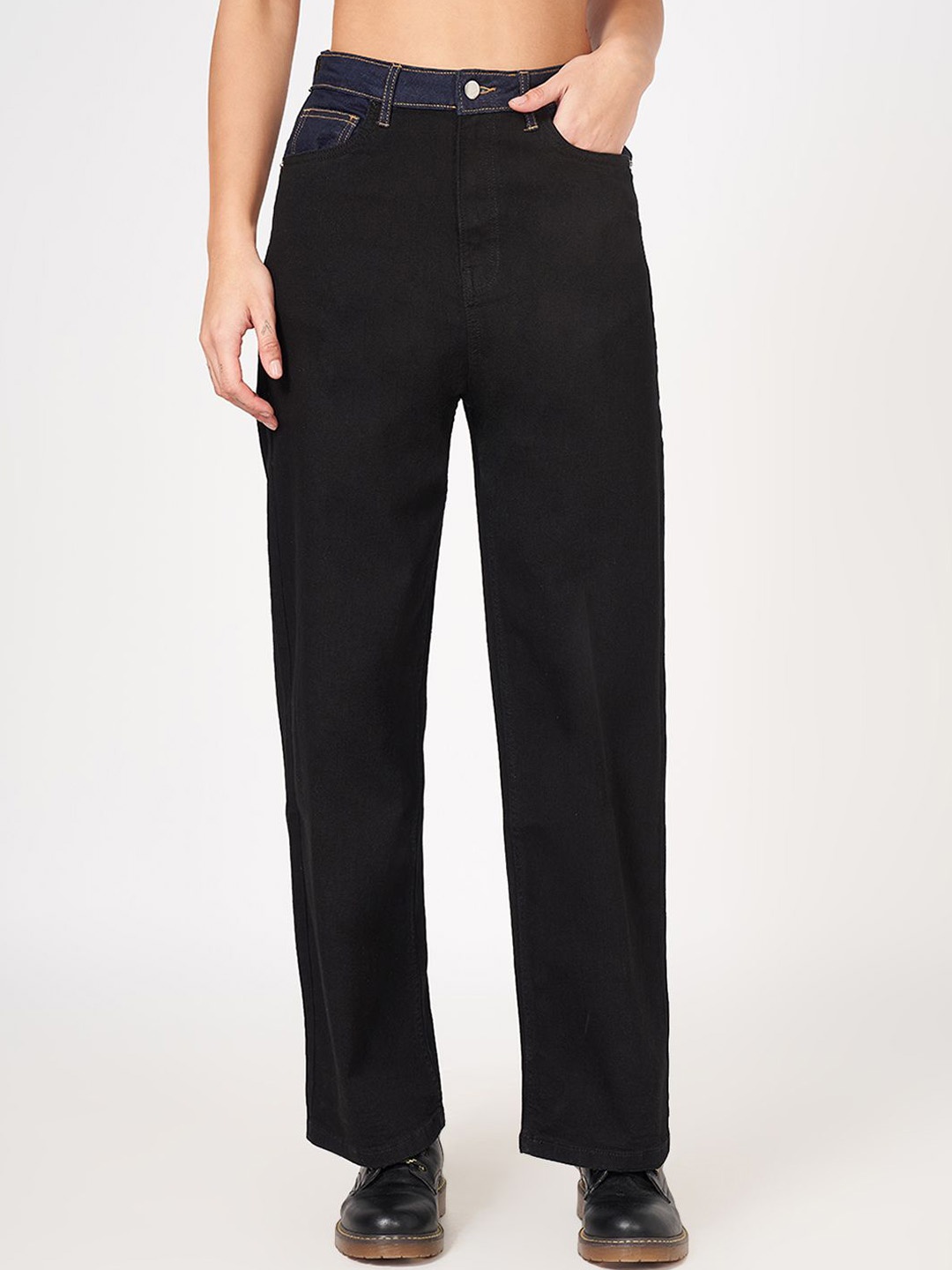 

SF JEANS by Pantaloons Women Straight Fit High-Rise Jeans, Black