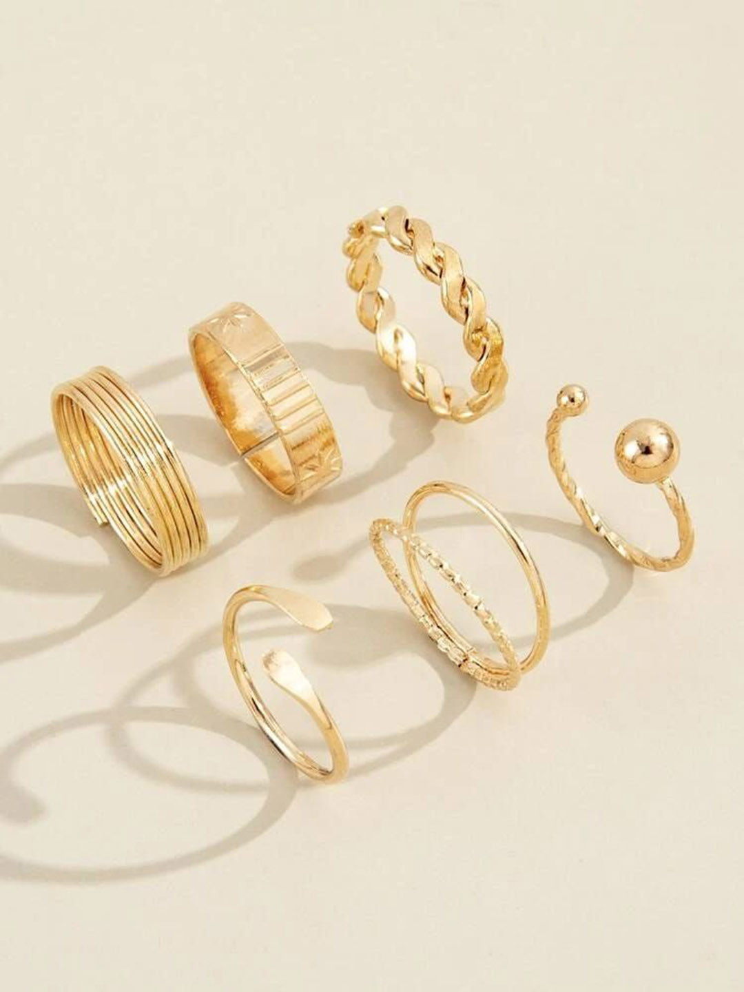 

YU FASHIONS Set Of 6 Gold-Plated Stainless Steel Adjustable Finger Ring