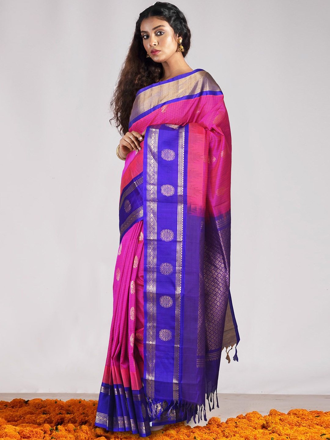 

Unnati Silks Woven Design Silk Cotton Handloom Kanjeevaram Saree, Pink