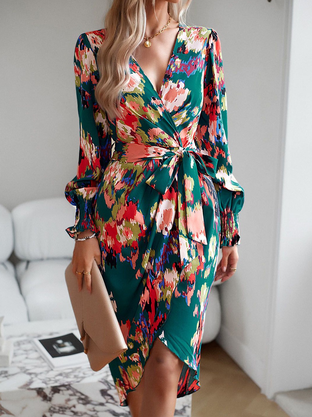 

StyleCast Women Floral Printed Wrap Dress, Green