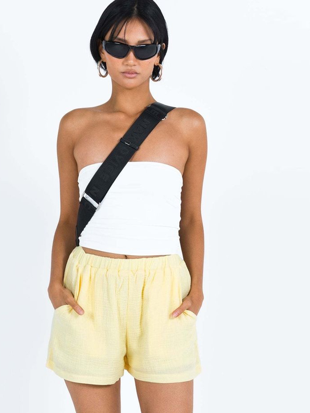 

LULU & SKY Women Loose Fit High-Rise Shorts, Yellow