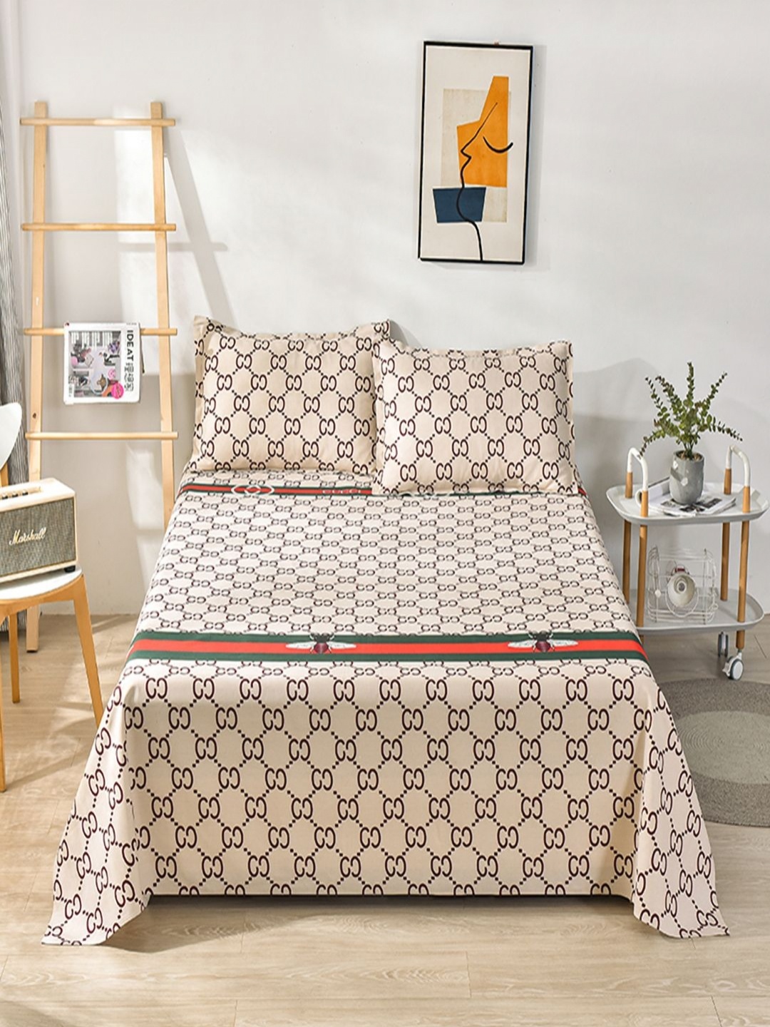 

JC HOME Beige & Brown Geometric King Bedsheet with 2 Pillow Covers