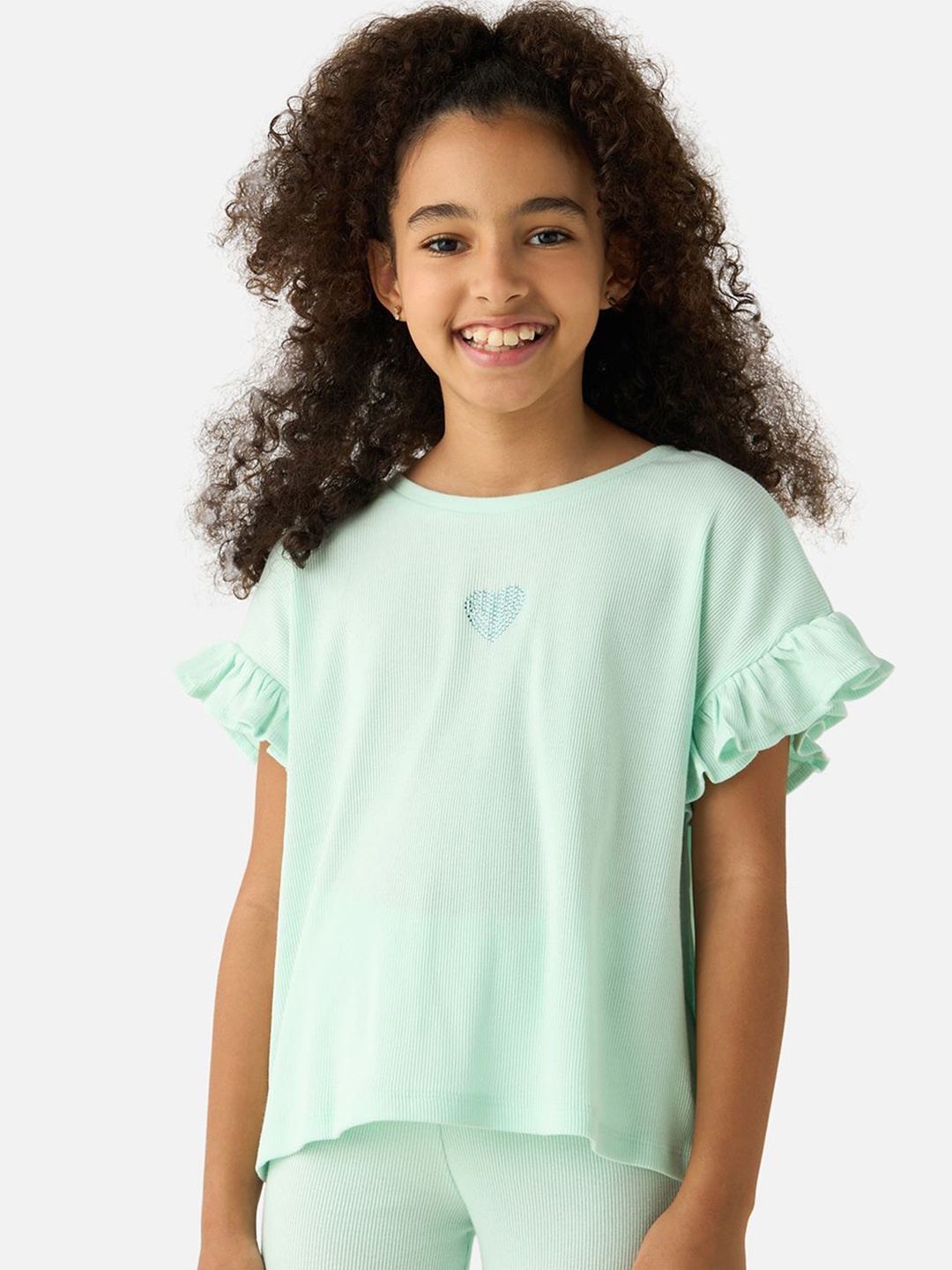 

Juniors by Babyshop Girls Solid Round Neck Cotton Relaxed Fit T-shirt, Sea green
