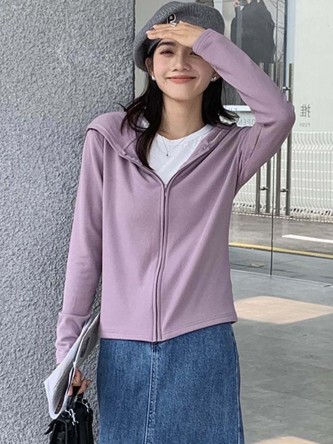 

LULU & SKY Women Hooded Solid Casual Sporty Jacket, Purple