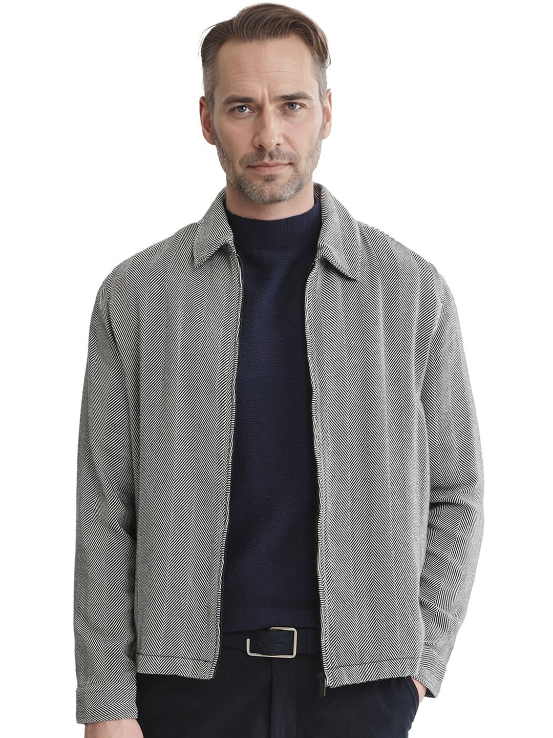 

RARE RABBIT Men Checked Cotton Bomber with Embroidered Jacket, Black