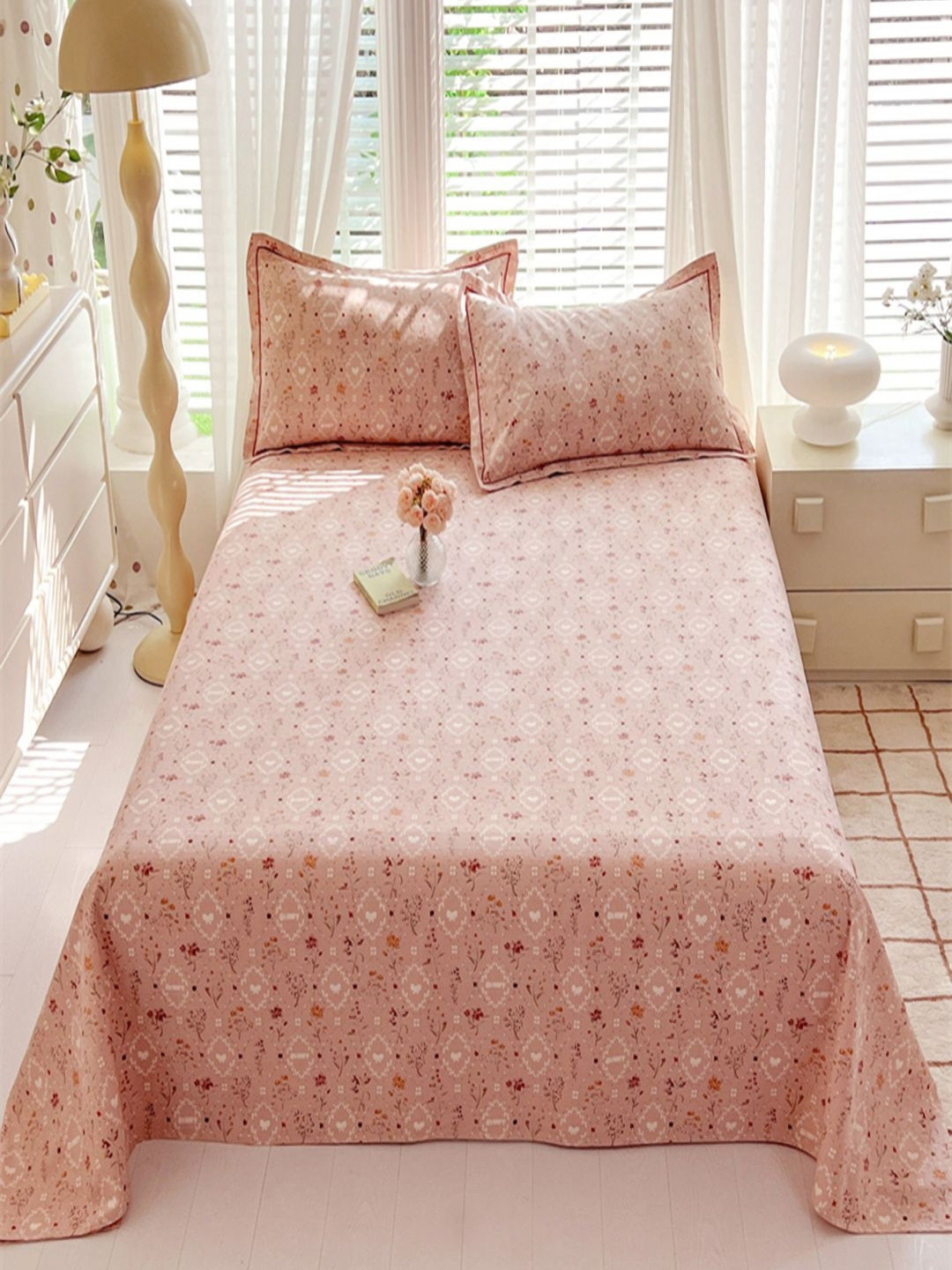 

JC HOME Pink & White Floral Single Bedsheet with 1 Pillow Covers