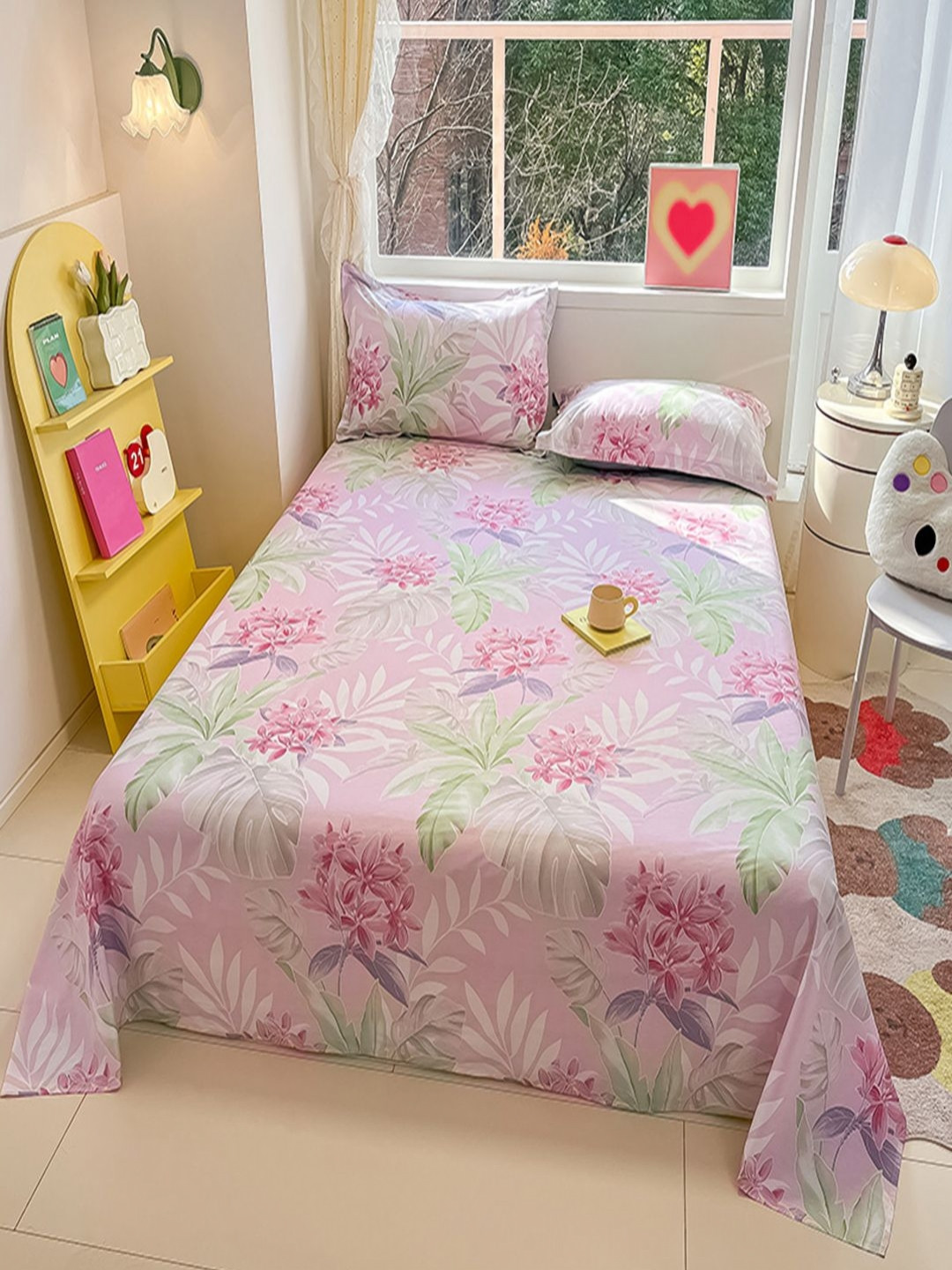 

JC HOME Purple & Green Floral Pure Cotton 220 TC Single Bedsheet Set 1.60 m x 2.30 m
