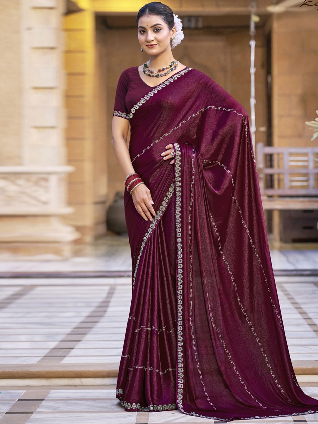 

Stylee LIFESTYLE Sequinned Saree with Blouse Piece, Maroon