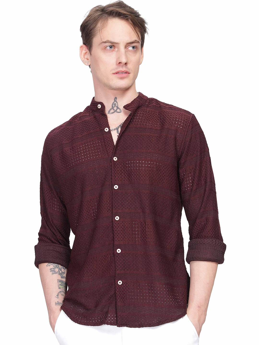 

ilyzly Men Standard Spread Collar Solid Cotton Casual Shirt, Purple