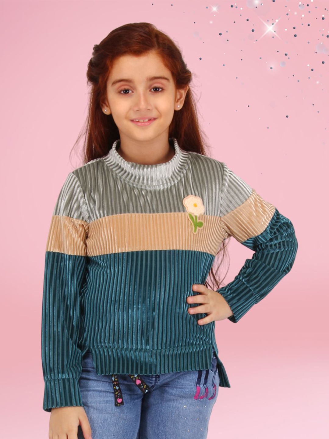 

CUTECUMBER Girls Colourblocked Sweatshirt, Green